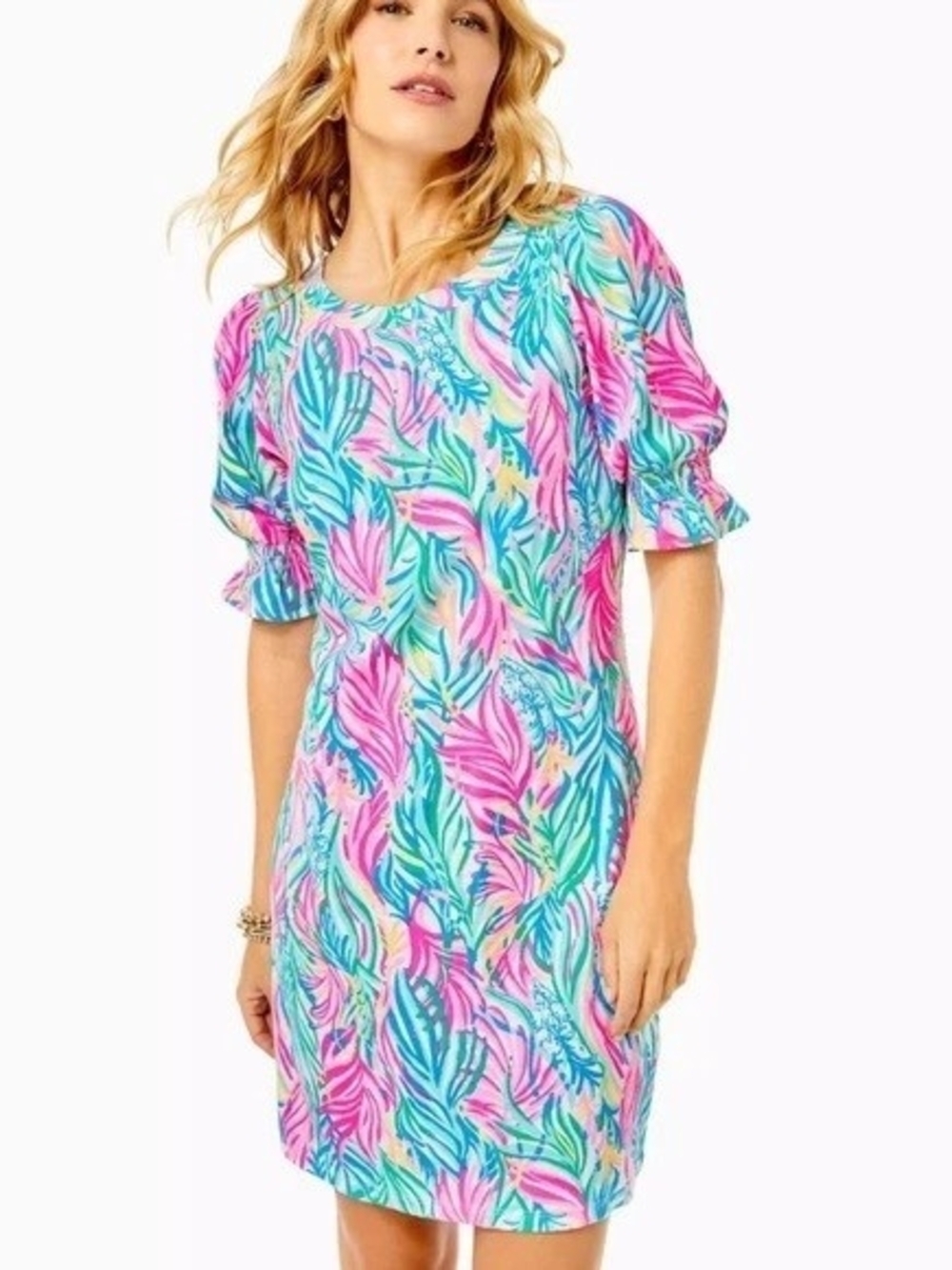 Lilly Pulitzer Adley Puff-Sleeve Mini Dress Size M